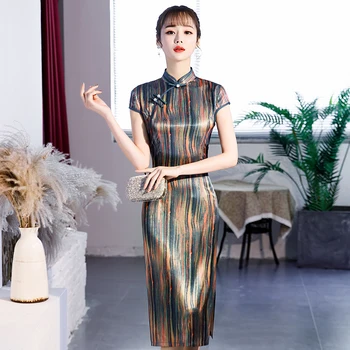 

2020 New Girls Elegant Slim Cheongsam Vintage Handmade Button Qipao Vestidos Summer Short Sleeve Noble Evening Dress M-XXXL