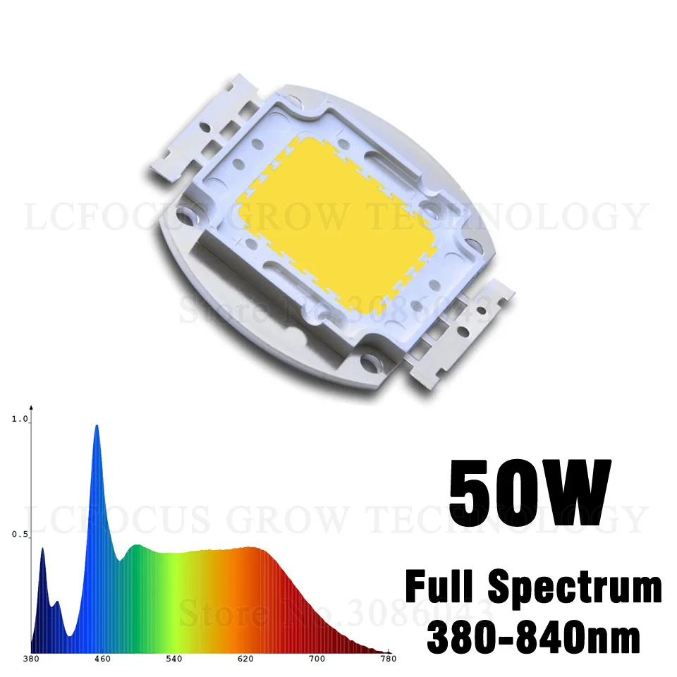 Высокая мощность 1 Вт, 3 Вт, 5 Вт, 10 Вт, 20 Вт, 30 Вт, 50 Вт, 100 Вт, 200 Вт, 300 Вт, 500 Вт, светодиодный, полный спектр, белый, 380-840нм для DIY, светодиодный светильник для выращивания