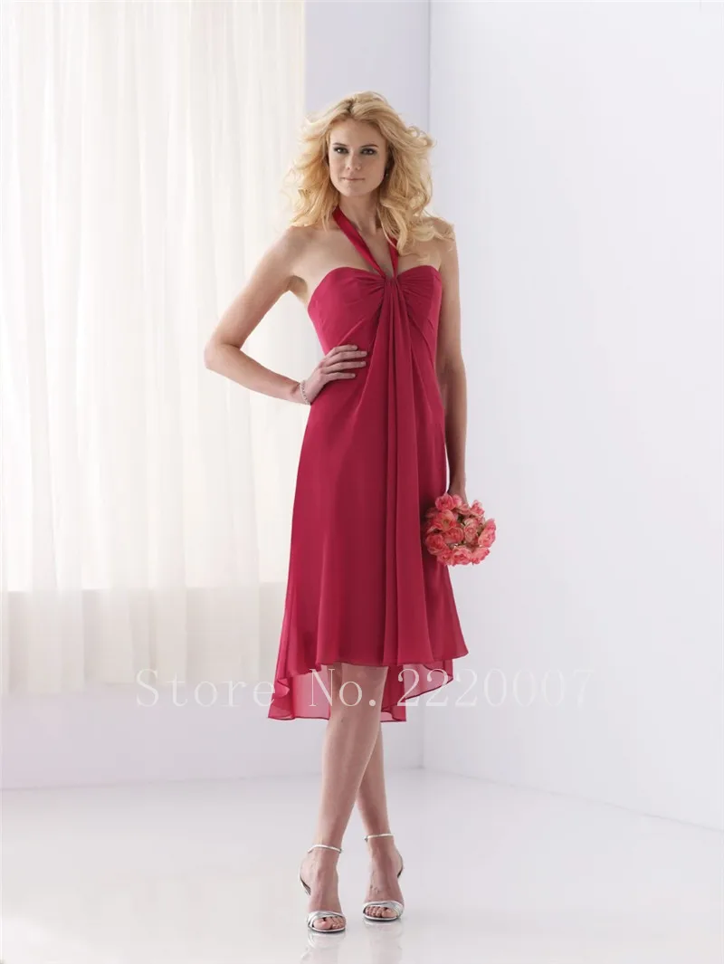 Graceful Halter font b Bridesmaid b font font b Dress b font Knee Length Prom Gown