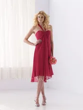 Graceful Halter Bridesmaid Dress Knee Length Prom Gown Chiffon Cheap Wedding Dress Ruffles A Line Backless Bridesmaid Dresses