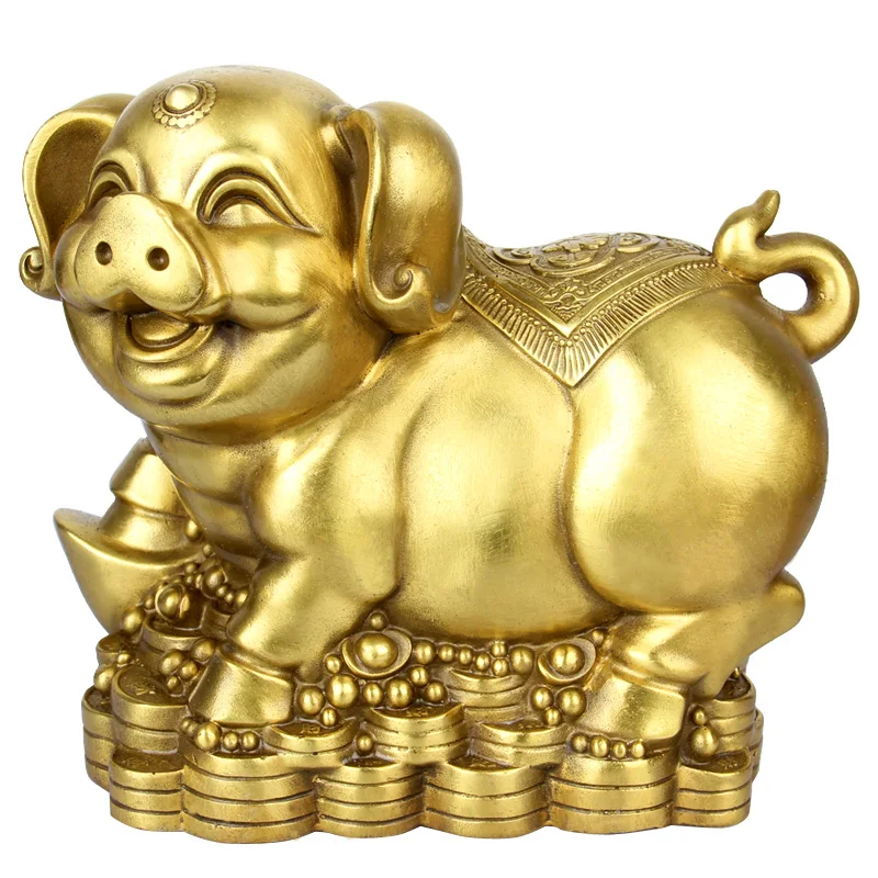 SHUN brass copper money Yuanbao blessing swine Home decoration Arrangement Zodiac pig Decoration | Дом и сад