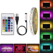 DC5V RGB USB Светодиодная лента светильник SMD 3528 Водонепроницаемая светодиодная лента 0,5 м 1 м 2 м 3 м 4 м 5 м ТВ ПОДСВЕТКА декоративная лампа с пультом дистанционного управления
