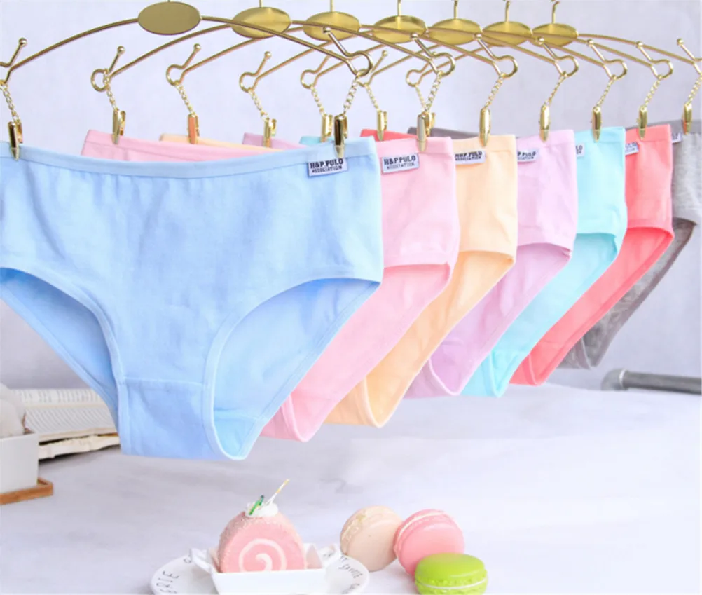 

3pcs/LOT Cotton Girls Underwear Solid Low Waist Short Briefs Comfortable Antibacterial Woman Pantie