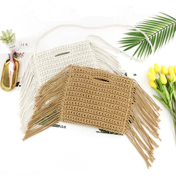 

Tassels hand held Handmade Cotton Rope Hollow Out Woven Fringe Bag Trend Women's woven Handbag Straw Bag For Ladies
