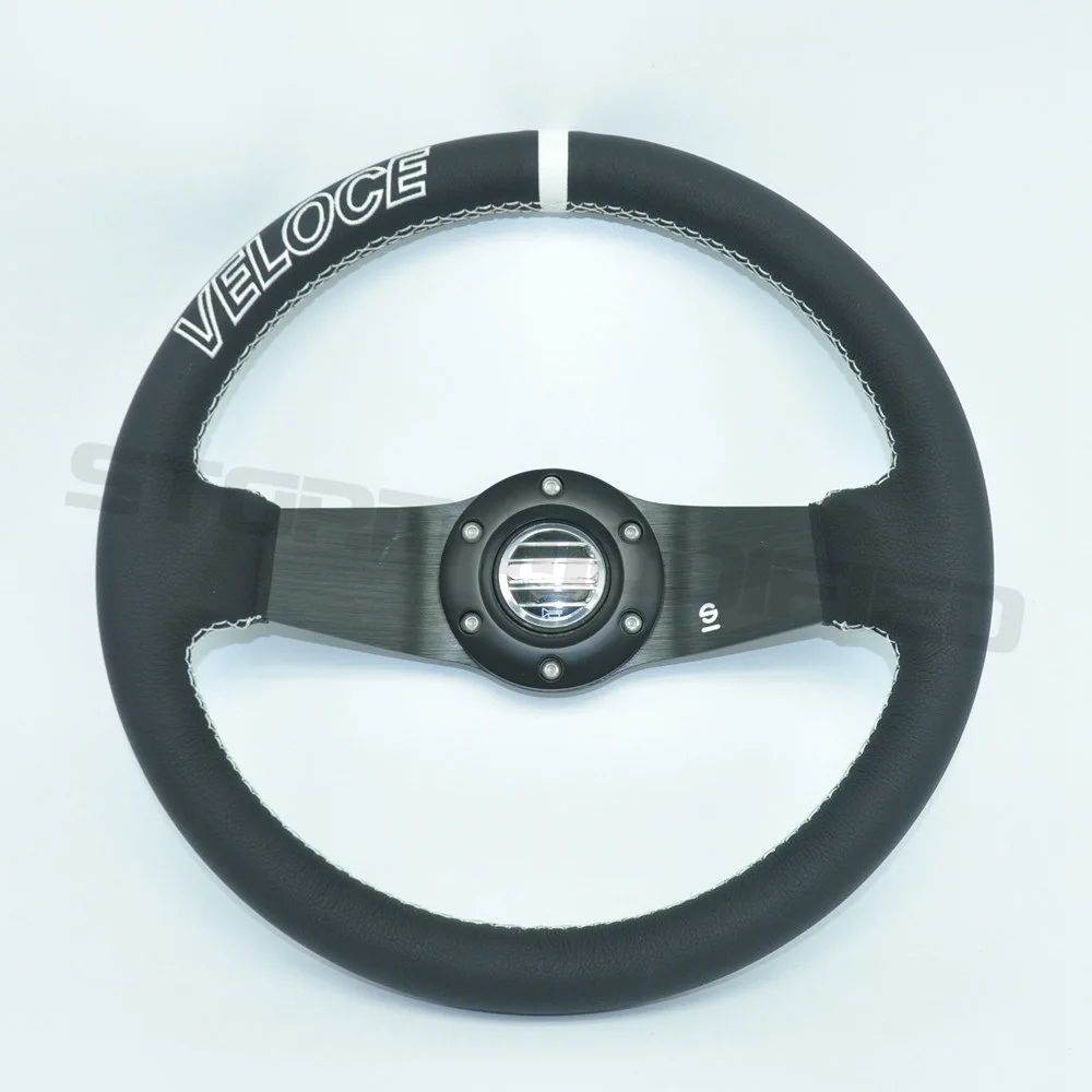 SuTong Высокое качество Универсальный подходит для SPCO Racing Sport 320 мм из искусственной кожи глубокий диск сплав Руль 5163 - Цвет: white line
