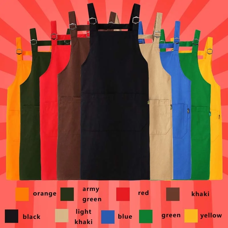 

100% Cotton Unisex Chef Adjustable Apron Waterdrop Resistant with One Pockets Cooking Kitchen Aprons