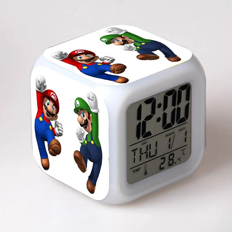 Super Mario Bros LED Alarm Clock Glowing Colorful Touch Light Game Figurine PVC Desktop Toys for Children