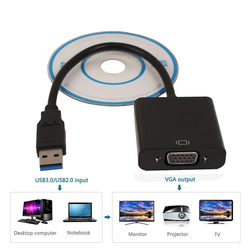 

USB 3.0 to VGA Multi-display Adapter Converter External Video Graphic Card for Win 7/8 laptop DVD player tablets #C