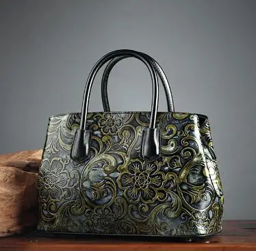Новинка, великолепные сумки из воловьей кожи, классические дизайнерские ручные сумки с тиснением, женские сумки из натуральной кожи - Цвет: Bronze Morning Glory
