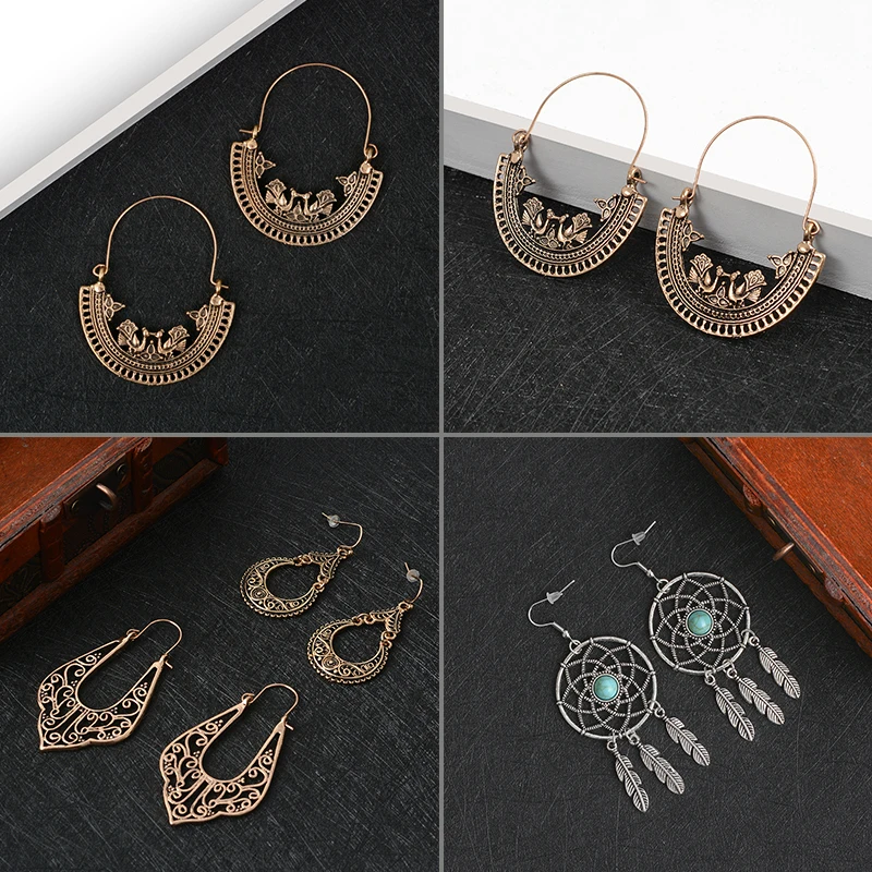 

Vintage ethnic tassel Earring Gold and silver long Bohemian Eardrop 2019 for women accessories Boho dangle earring party Jewelry