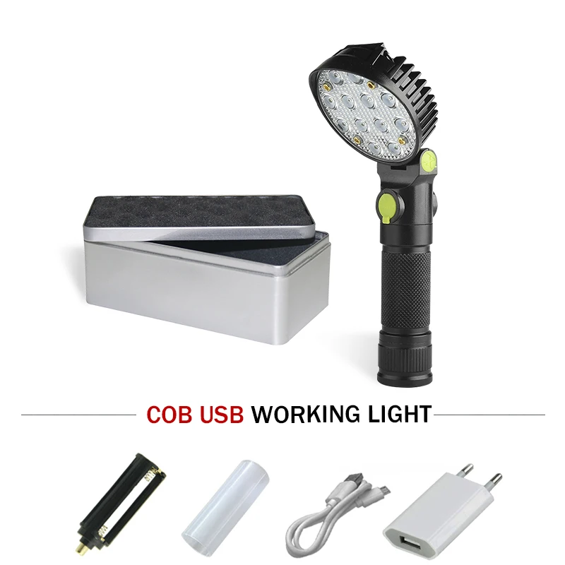 

cob led flashlights red blue white light Micro USB 18650 torch flash light hunting camping waterproof lanterna Magnet Hard Light