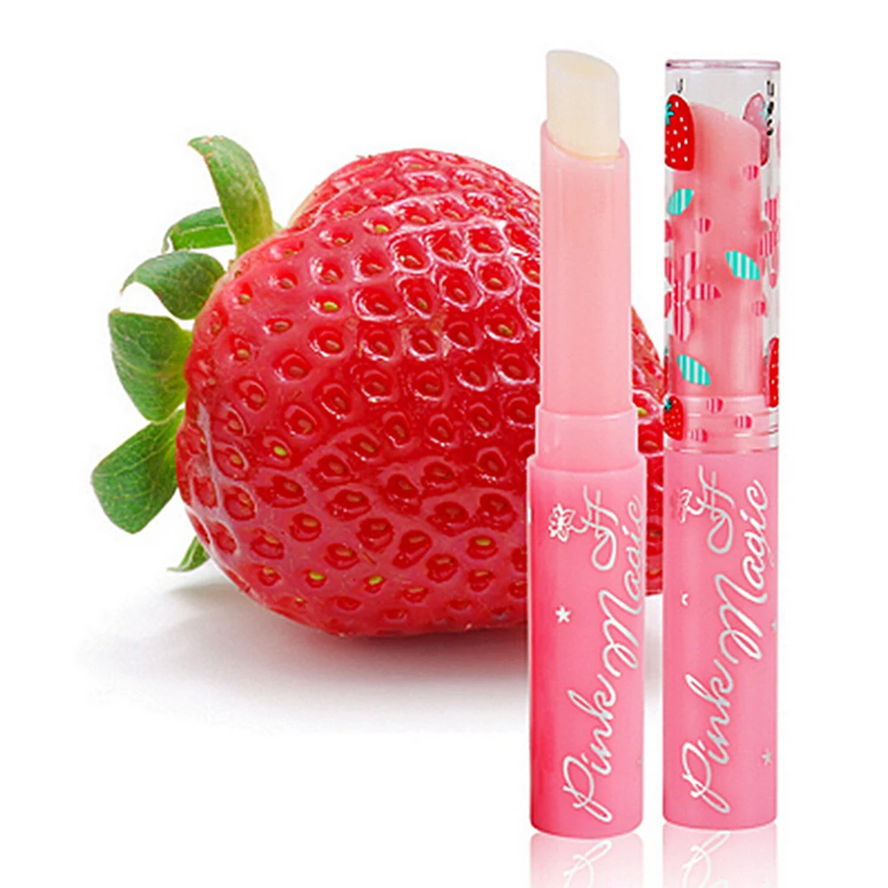 

Sweet Fruit Magic Change Color Lipstick Makeup Baby Pink Strawberry Jelly Lips Moisturizer Cute battom lip balm