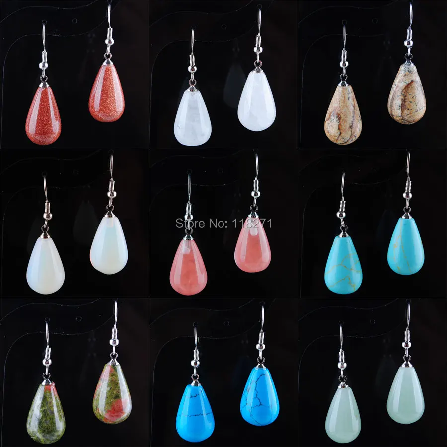 

Free Shipping Natural Lapis Lazuli Quartzs Jaspers Gem Stone Teardrop Beads Dangle Earrings Pair For Women Jewelry PBR321