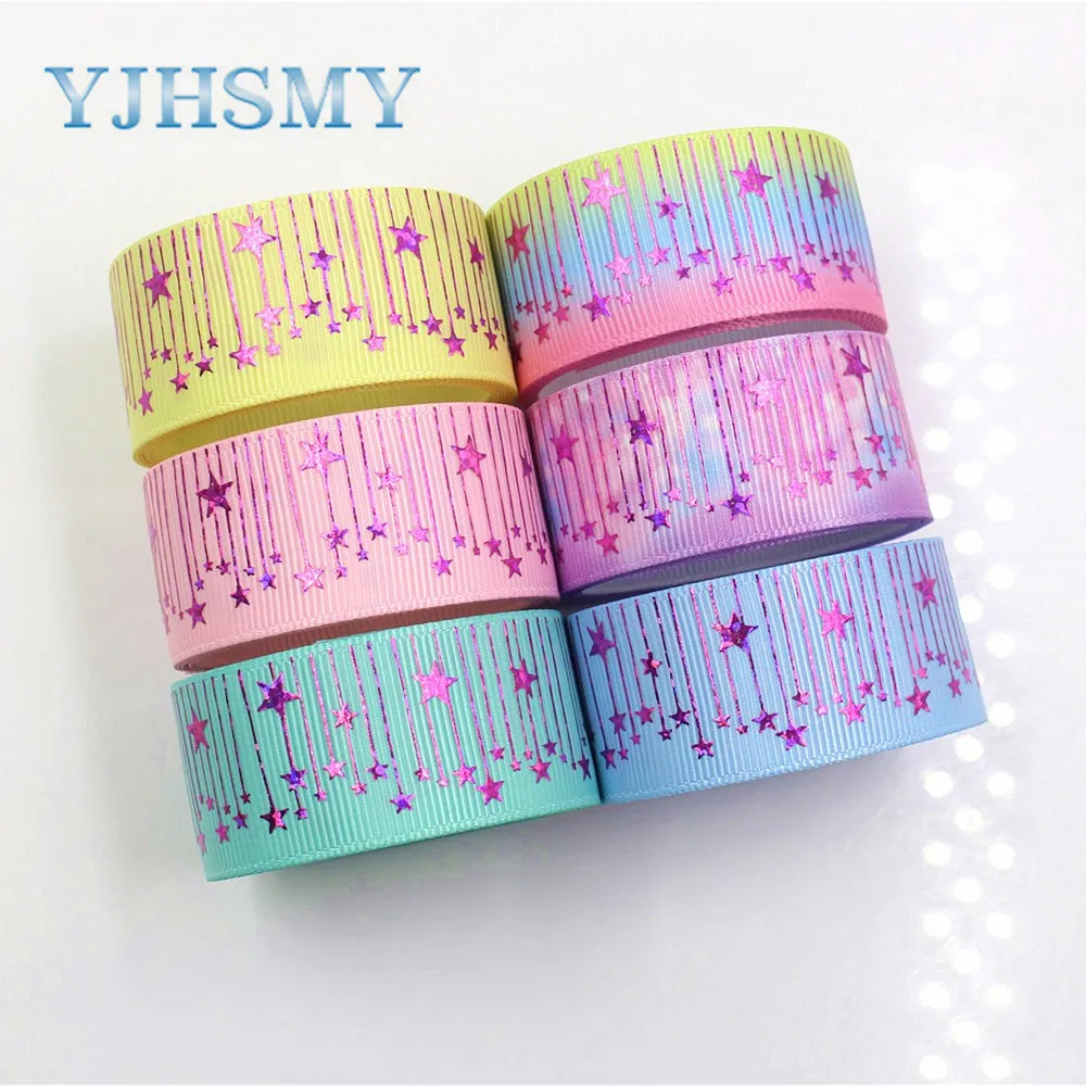 

YJHSMY I-19222-441,25mm 5yards laser Colored pentagonal stars Printed grosgrain ribbon DIY headdress wedding gift wrap materials