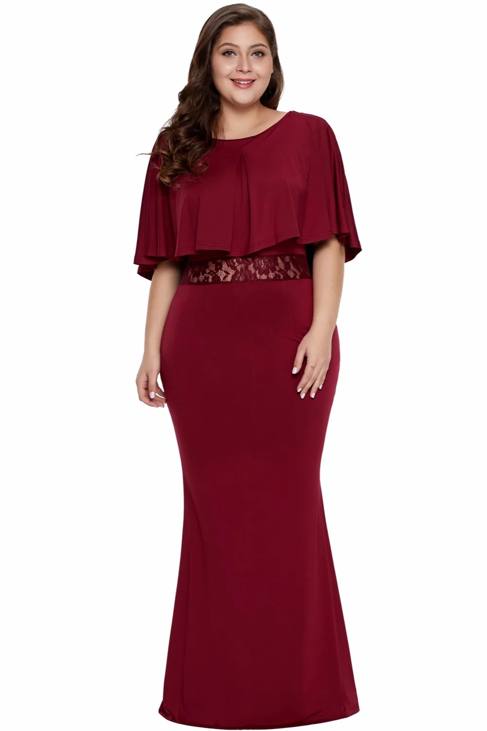 Red-Cape-Overlay-Plus-Size-Dress-LC611053-3-1