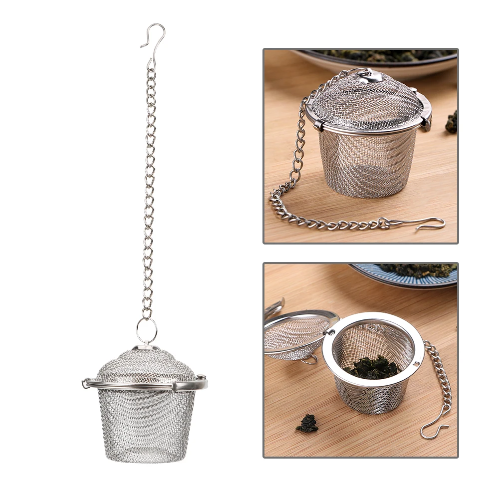 

Kitchen Stainless Steel Reusable Mesh Tea Ball Coffee Stew Soup Spices Herbal Strainer Infuser Filter Teabags with Chain Gadget