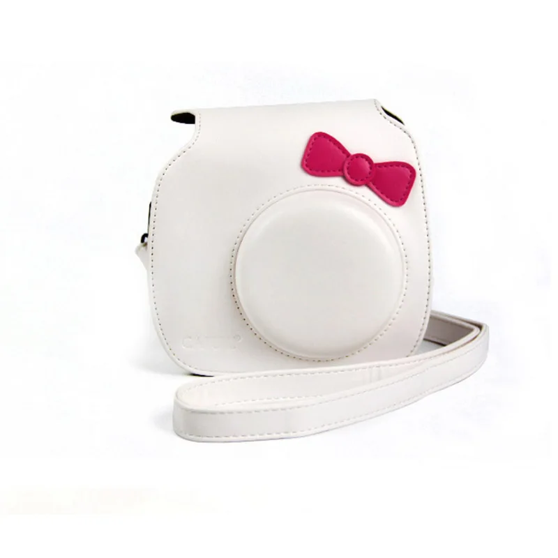 For Fujifilm Instax Mini Hello Kitty Bow-Knot Instant Film Photo Camera Carrying PU Leather Bag Case Cover with Shoulder Strap