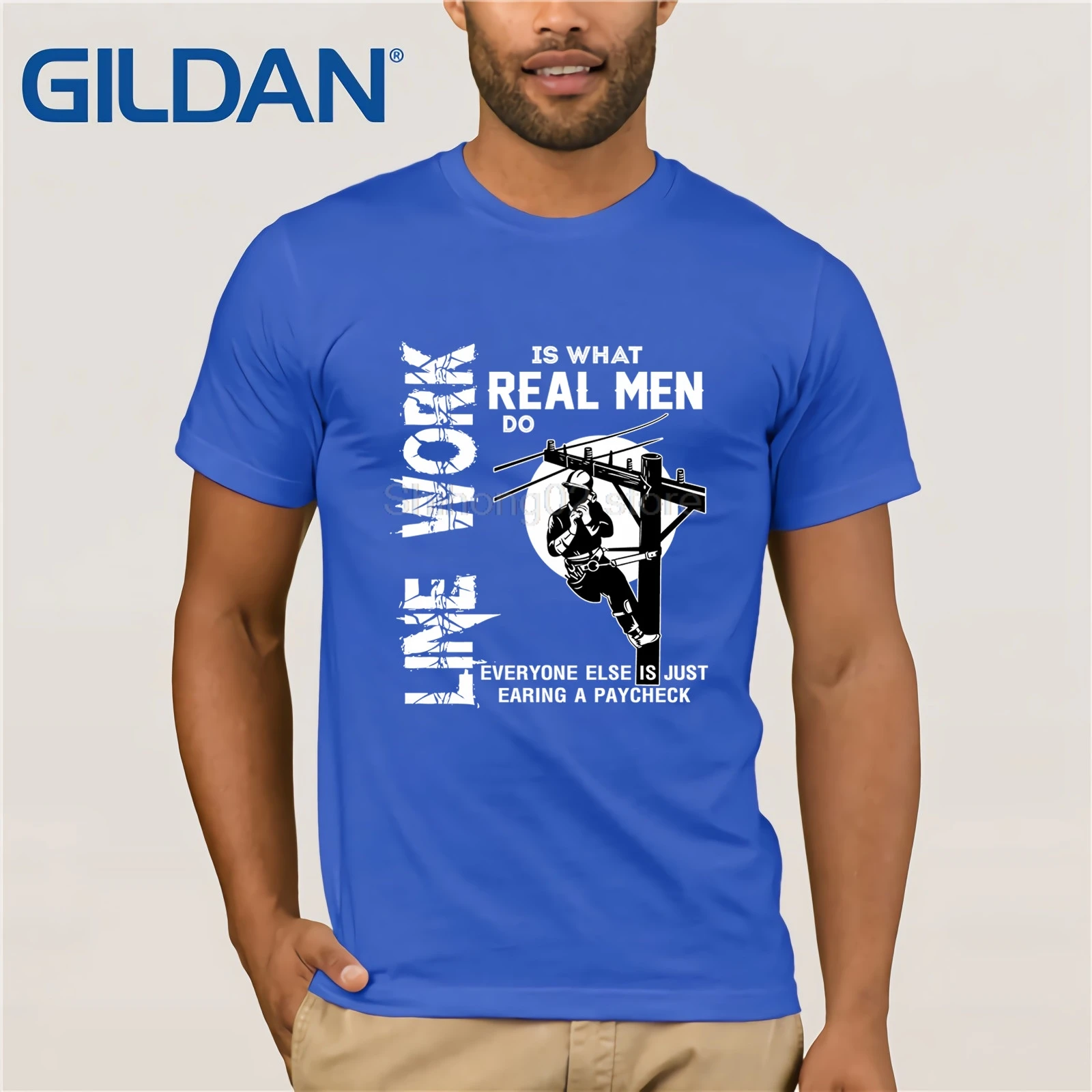 

Line Work Is What Real Men Do T Shirt, Cool Lineman T Shirt Hot men's T-shirt