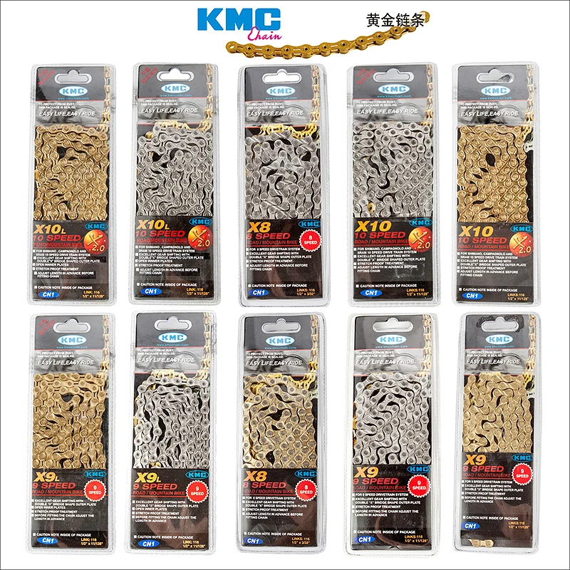 Najtaniej KMC X8 X9 X9sl X10 X10sl X11SL X12 łańcuch rowerowy 9S 10S 11S złoty dla MTB rower szosowy dla Shimano SRAM 8 9 10 11 prędkość 116L łańcuch