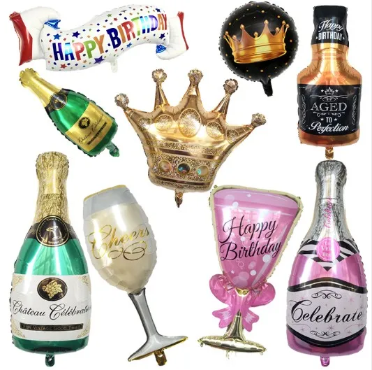 

1pcs Happy 30th Birthday Party Decoration Golden Crown Champagne Glasses Whiskey Bottle Foil Balloon High School Ball Party Ball