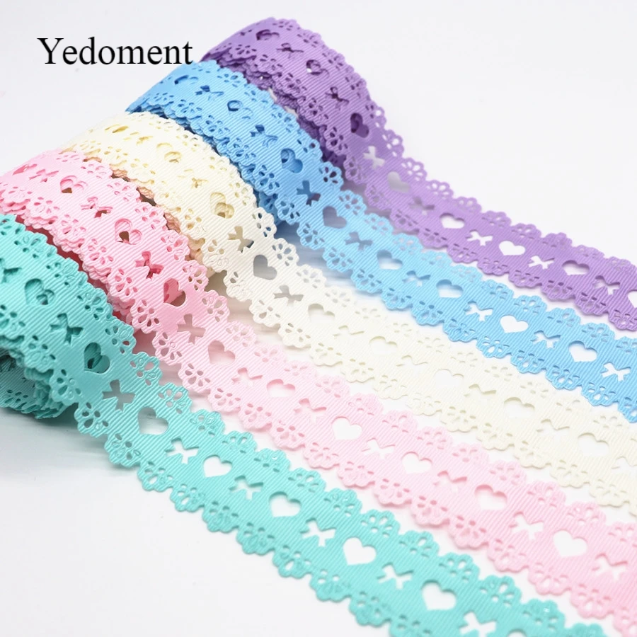 

50 Yards Hollow Lace Grosgrain Ribbon Peach Heart Ribbon 30MM For Hair Bows DIY Crafts Handmade Accessories M19052705