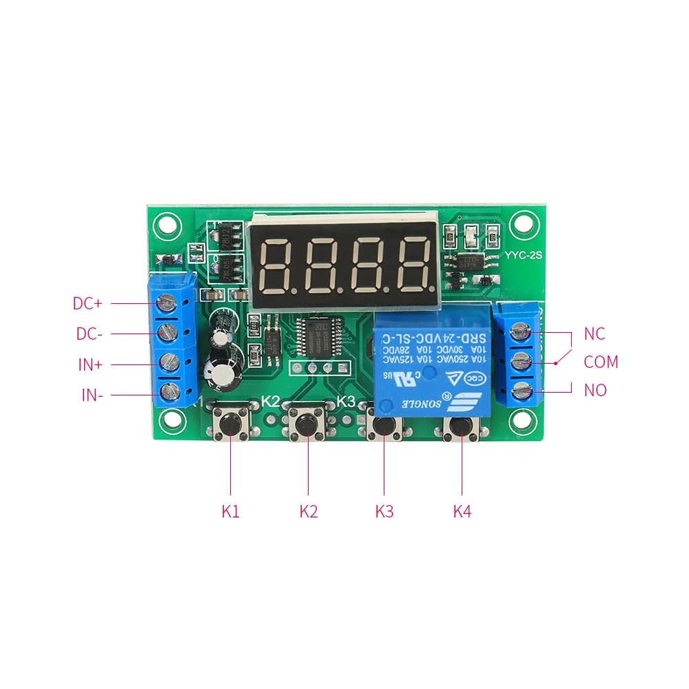 DC 5 В/12 В/24 В 5A YYC-2S регулируемый светодиодный релейный модуль задержки пуска таймер управление переключатель доска