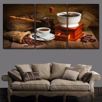 

Canvas Painting 3 Panel Old-fashioned Manual Coffee Machine And Coffee Beans Picture Home Decor On Canvas Printing Type Poster