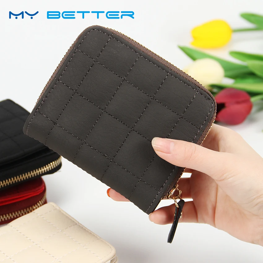 Women Short Wallets PU Leather Female Plaid Purses Card Holder Wallet ...