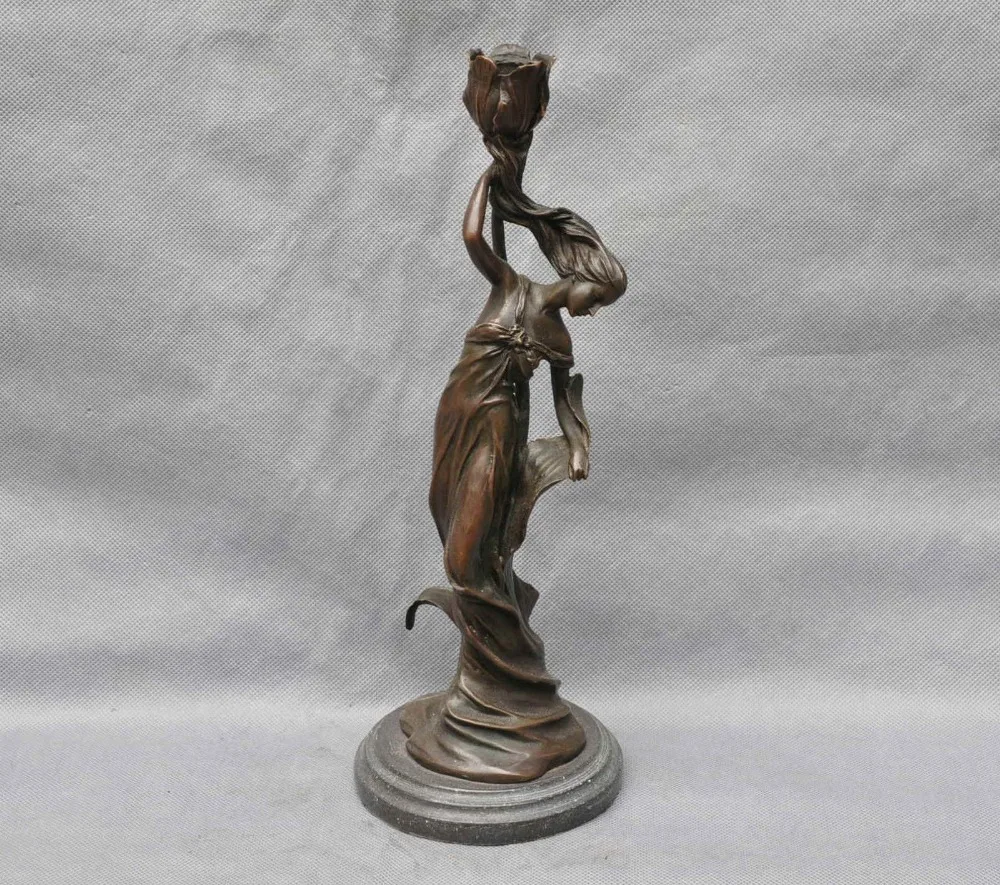 13" Bronze Women Lady Rose Girl Sexy A Beautiful Gesture Art Sculpture