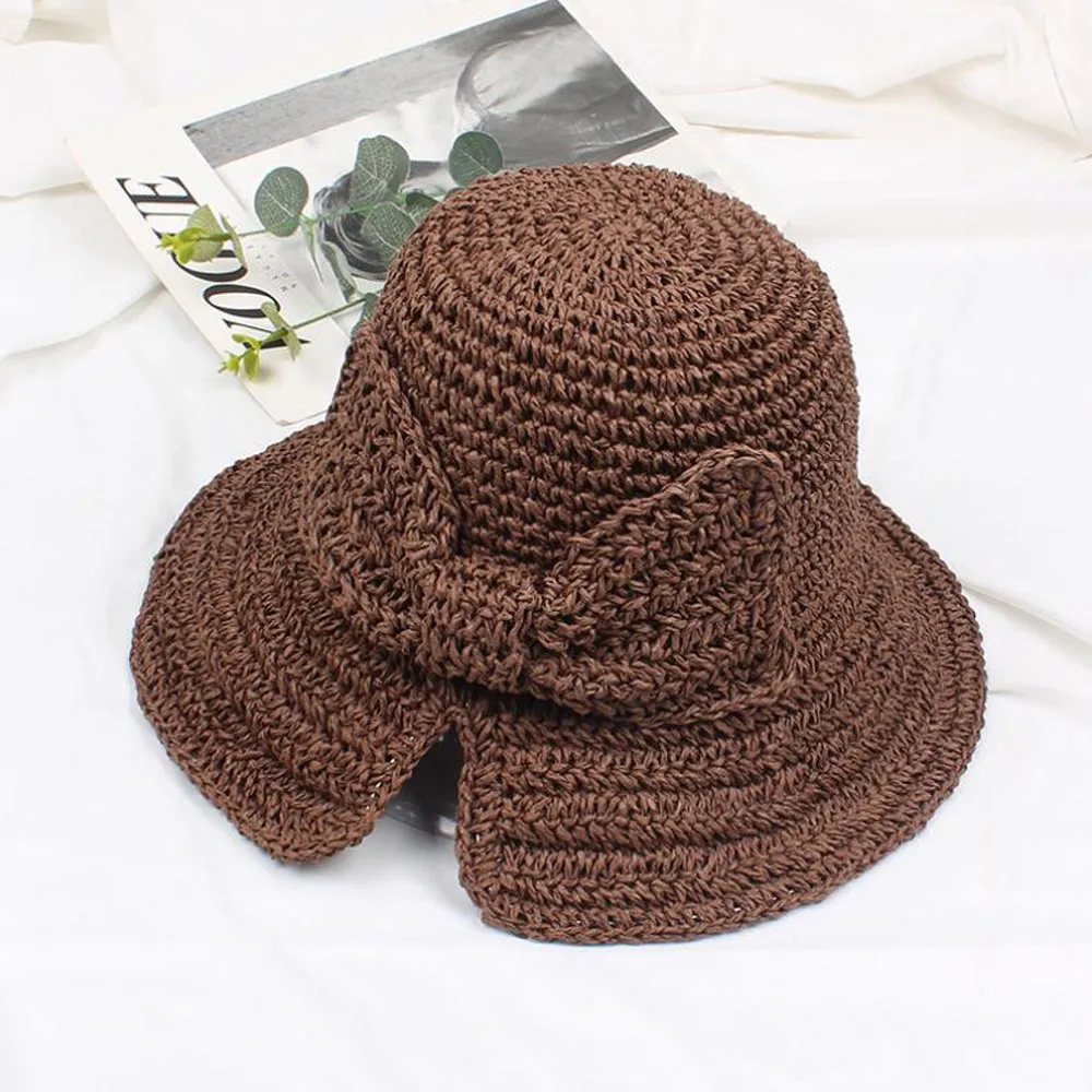 Fashion Bow-knot Straw Sunhat Summer Beach Women Lady Travel Sun Hat Foldable Beach Cap Sun Protection Panama Hat New