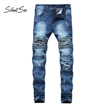 

Silentsea European Style Stretch Men Jeans Luxury Men's Denim Trousers Slim Straight Black Blue Gentleman Hip Hop Street Pants