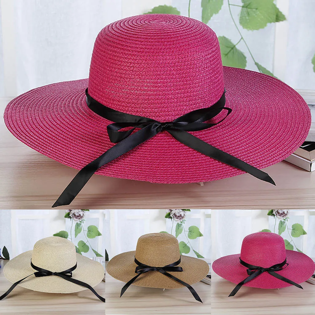 

sombrero mujer summer straw hat Ladies Big Wide Brim Straw Hat Floppy Derby Beach Sun Foldable hat sombreros de playa