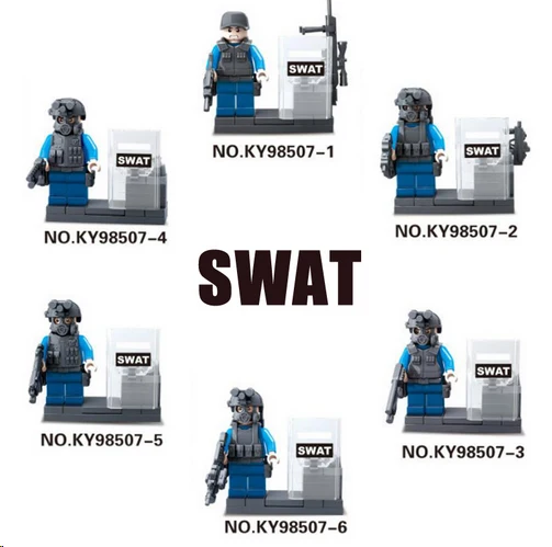 

6pcs City police SWAT team CS Commando Army soldiers with Weapon Gun Blocks Compatible with Legoes Military Toy dropshipping