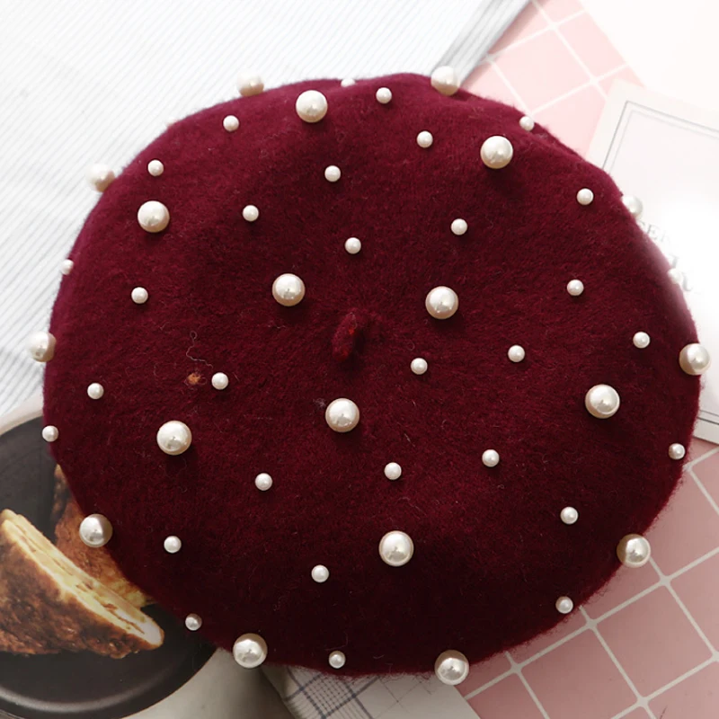 Hot Hats Caps Vintage Warm 2018 New 1PC Fashion Womens Wool Autumn Cashmere Female Luxury Pearl Winter Hot Hats Caps Vintage Warm 2018 New 1PC Fashion Womens Wool Autumn Cashmere Female Luxury Pearl Winter