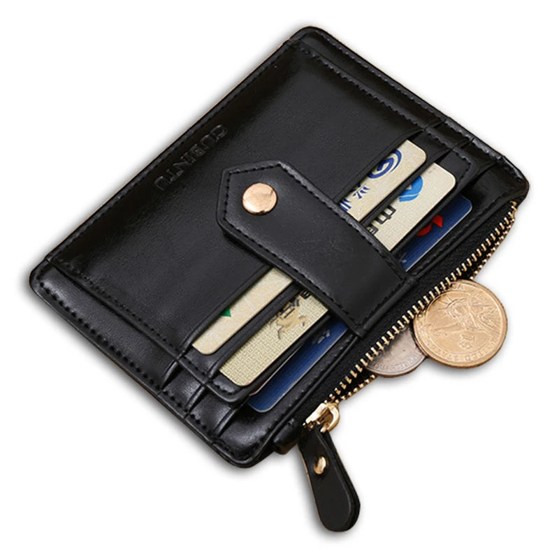  High Quality Genuine Leatehr Small Men Wallet Card Holder Zipper Pocket Mini Hasp Purse Gifts For Men 