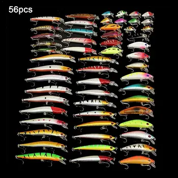 

56Pcs/lot Almighty Fishing Lures Set Mixed Minnow Hard Bait Wobbler Crank Baits Swim Bait Pesca Carp Fishing Accessories