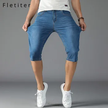 

Fletiter 2019 Summer New Men's Stretch Short Jeans Fashion Casual Slim Fit High Quality Elastic Cotton Denim Shorts Male Clothes