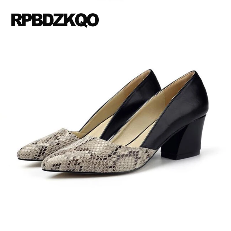 High Heels Pointed Toe 2017 Snakeskin Pumps Size 33 Chunky Big Small 12 44 Snake Ladies Mid Shoes Black Novelty 4 34 Evening