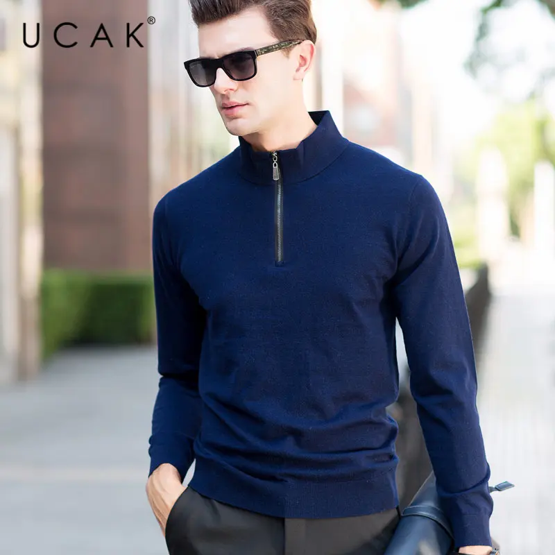 UCAK Brand Sweater Men Pure Merino Wool Pullover Men Autumn Winter Cashmere Sweaters Fashion Zipper Turtleneck Pull Homme U3008 UCAK Brand Sweater Men Pure Merino Wool Pullover Men Autumn Winter Cashmere Sweaters Fashion Zipper Turtleneck Pull Homme U3008