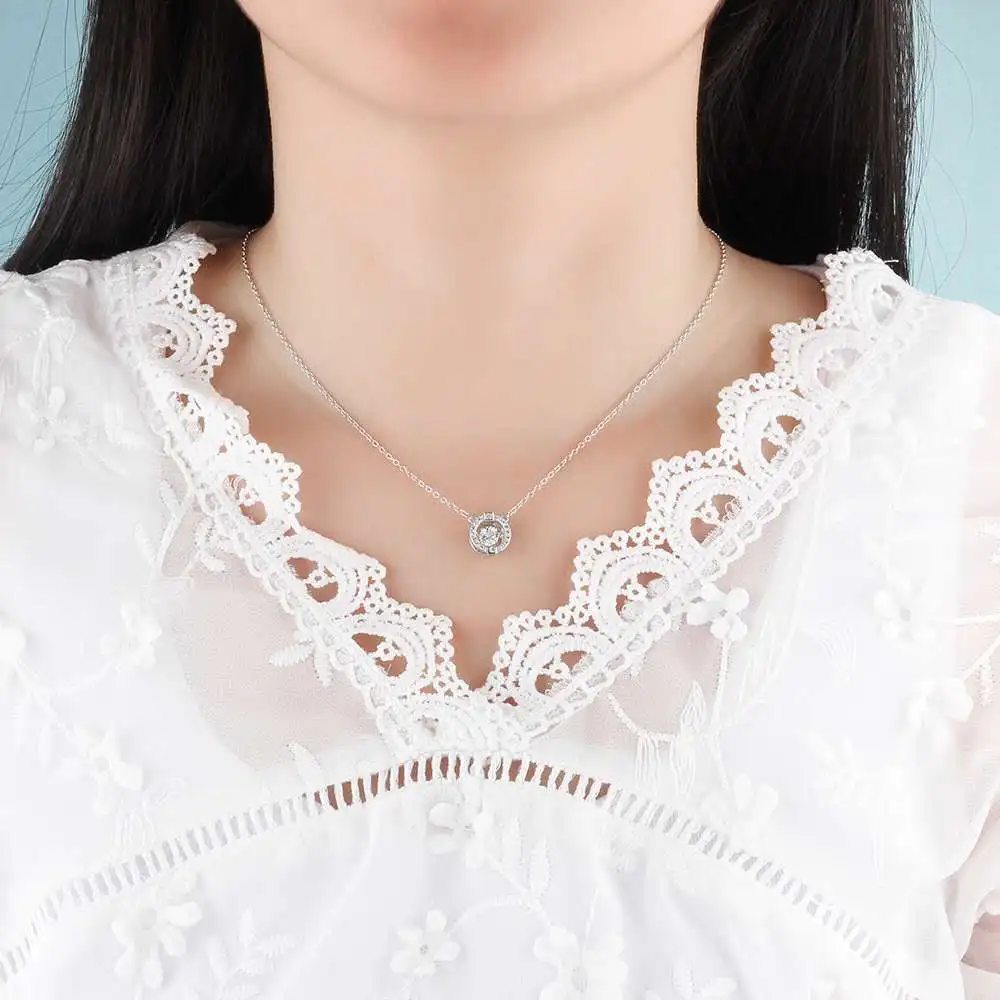 Rotatable Dancing Stone 925 Sterling Silver Pendants Necklaces Fashion Wedding Jewelry Best Gift For Mom (JewelOra NE101956)