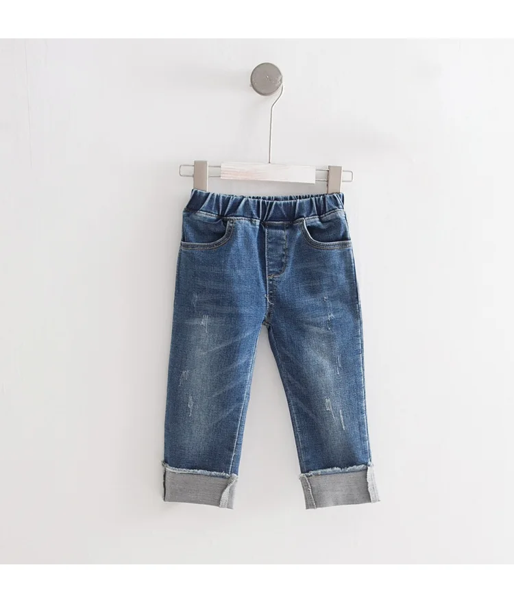 WLG/мягкие весенне-осенние джинсы для мальчиков и девочек детские джинсовые синие рваные модные брюки повседневные обычные джинсы для малышей Одежда для детей от 2 до 7 лет