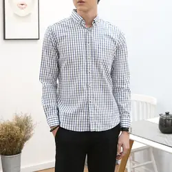 Повседневная мужская рубашка из 100% хлопка с длинными рукавами клетчатый костюм по фигуре рубашка мужские корейские мужские деловые