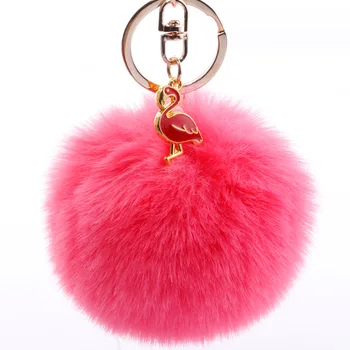 

Hair ball key ring pendant creative flamingo charm hair ball pendant car luggage accessories gift cross-border supply
