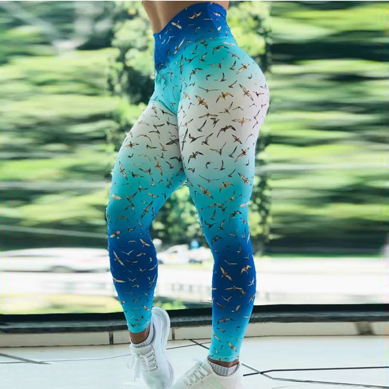 النورس فلامنغو طباعة طماق عالية الخصر النساء اللياقة البدنية مرونة Legins رفع بناطيل مثيرة الملابس Sweatpants الصيف 2019