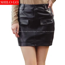 SHILO GO/Модная уличная Женская мини-юбка с двойным карманом в стиле ампир, кожаная овчина, юбка из натуральных материалов, женская короткая юбка-карандаш