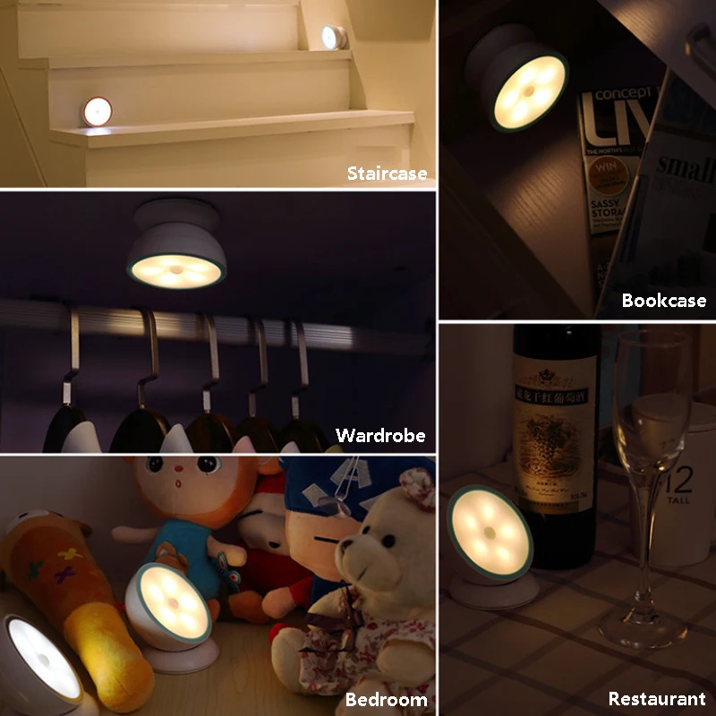 Светодиодный Светильник-ночник с поворотом на 360 градусов, магнитный ИК-датчик движения, Перезаряжаемый для дома, коридора, лестницы, настенный светильник