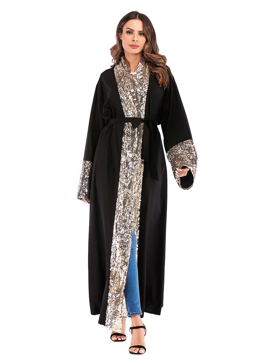 2019 модные мусульманское платье-Абая Исламская Костюмы для Для женщин Дубай турецкие Платья Восточный халат из марокена одеяние мусульмане