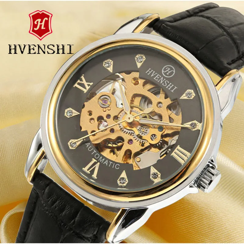 

HVENSHI hollow men's automatic mechanical watch, diamond scale luminous pointer leisure 50M waterproof watch
