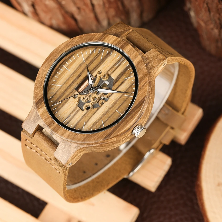 Vintage Black Ebony Wooden Men's Watches Zebra Stripe Round Analog Quartz Wristwatch Sport Skeleton Clock Male Relogio Masculino 2018 (21)