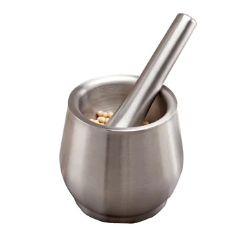 

Stainless Steel Mortar Pestle Pedestal Bowl Kitchen Garlic Pepper Spice Grinder Mill Kitchen Tool